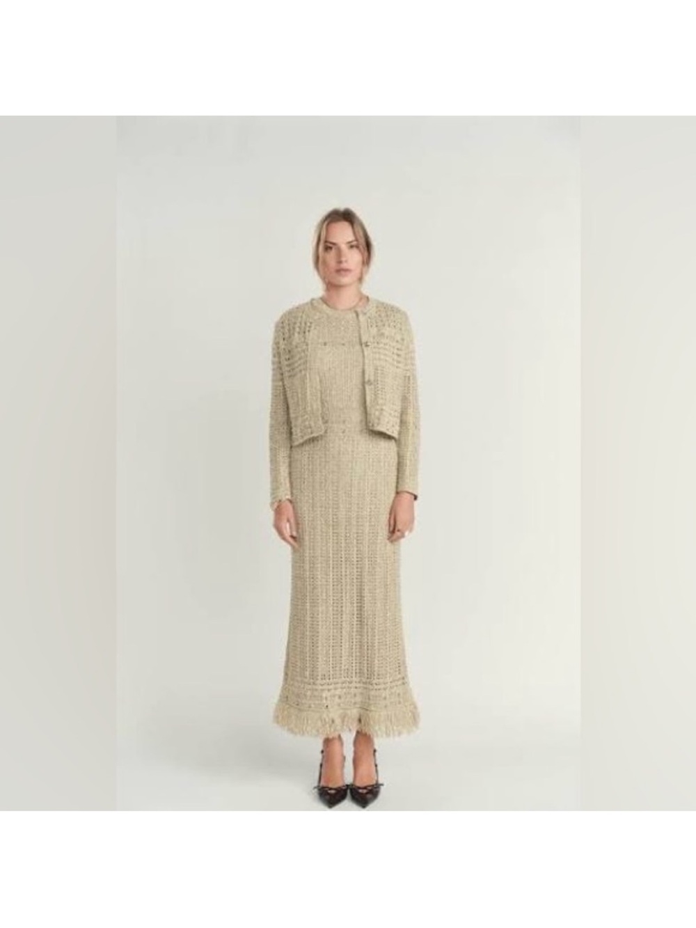 Gold dress and cardigan set